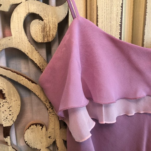 S bebe tiered ruffle chiffon spaghetti purple top - Picture 5 of 14